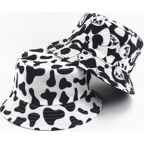 New Fashion Cow Print Hat White Black Bucket Hat Reversible Fisherman Caps Summer Hats For Women Gorras