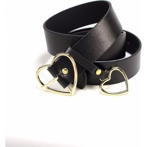 LGFD87B2 women black formal man made PU leather belt heart leather belt with free loop
