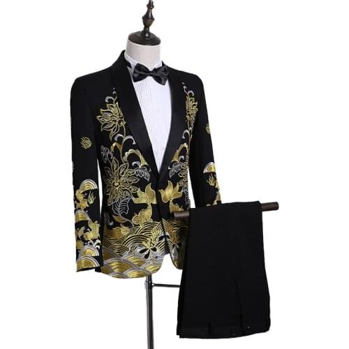 S-2XL new high-grade exquisite embroidery men lead singer DJ DS set stage clothing mens plus size dress suits