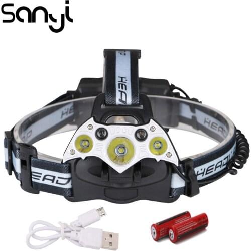 SANYI 3*T6+2*XPE Headlight Super Bright Flashlight Head LED Head lamp for Camping Hunting Head Fishing Light Torch