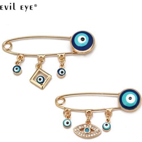EVIL EYE Blue Turkish Eye Charm Tassel Brooch Pin Copper Gold Color Silver Color Brooch Fashion Jewelry for Women Girls BD362