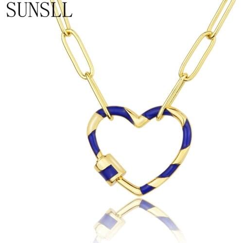SUNSLL Fashion copper heart pendant necklace gold Sweater chain for women party simple jewelry necklace Engagement gifts