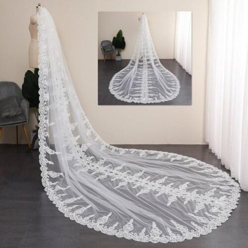 Celestial Blusher Wedding Veil with Full Lace Wedding Veil, Boho Bridal Veil Floral Cathedral Veil Scalloped Flowery Lace Veil C