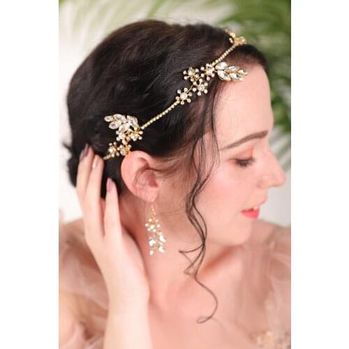 Bridal Jewelry Sets Wedding Headband and earrings Handmade Shiny Rhinestones Hair Accessories Banquet Party for women