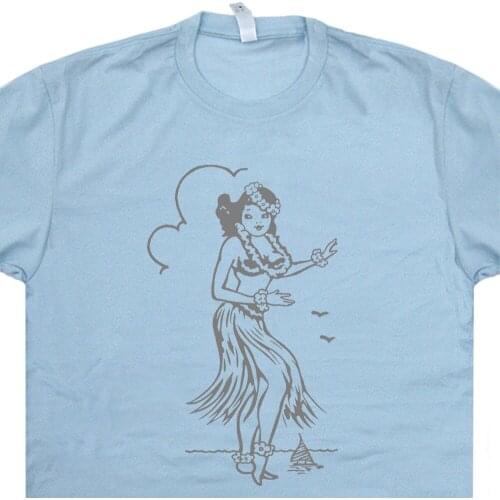 Tops Cool T Shirt Hula Girl T Shirt Hawaii Tee Vintage Retro Navy Surfer Sailboat Tiki Bar O-Neck Tshirt Homme