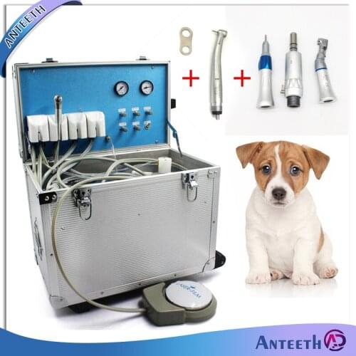 Veterinary Dental Portable Turbine Unit With Three Way Syringe Built In Air Compressor Suction System High Low Speed Handpiece