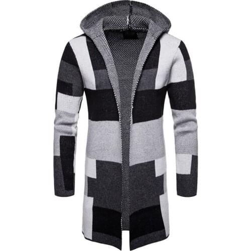 Vintage Style Mens Knitted Cloak Sweater Coat Hooded Patchwork Cardigan Grid Pattern Designer Loose Winter Sweater For Men A396