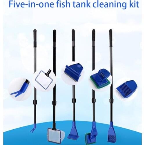 Retractable Five-In-One Fish Tank Brush Lengthened Algae Removal Algae Scraper Brush Aquarium Landscaping Tool Cleaning Brush