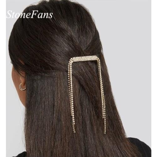 Stonefans Long Tassel Hair Clip Shiny Hairpins Rhinetone Jewelry for Women Trendy Bridal Hair Piece Wedding Crystal Barrettes