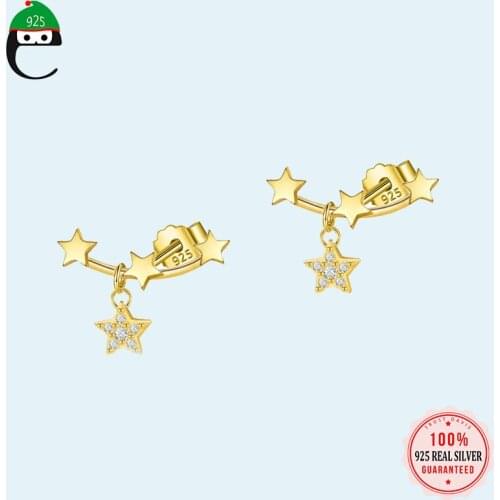 ElfoPlataSi Real 925 Sterling Silver Stars Stud Earrings Birthday Gift For Women Daughter Girls Fine Jewelry Wholesale DD607