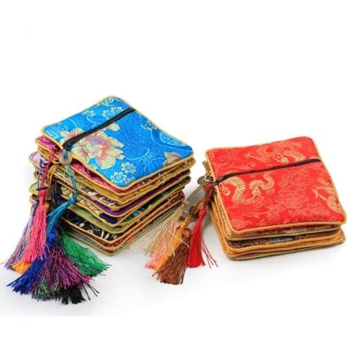 100pcs Vintage Small Zipper Bags Packaging for Jewellery Gift Bag High Quality Silk Brocade Bracelet Storage Pouch Coin Purse