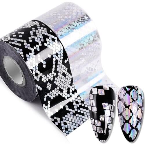 4cm*120m Charm Snake Skin Foils For Nail Holographic Transfer Foil Wraps Sticker Decals Starry Paper Manicure Decor Nail Art Tip