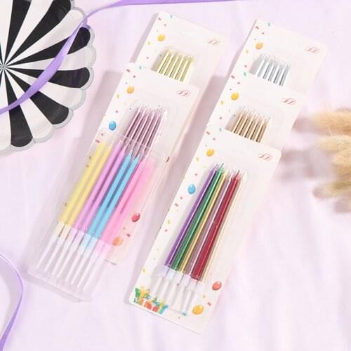 6/10PCS Golden Long Pencil Cake Candle Safe Flames Kids Birthday Party Wedding Cake Candle Home Decoration Favor Supplies