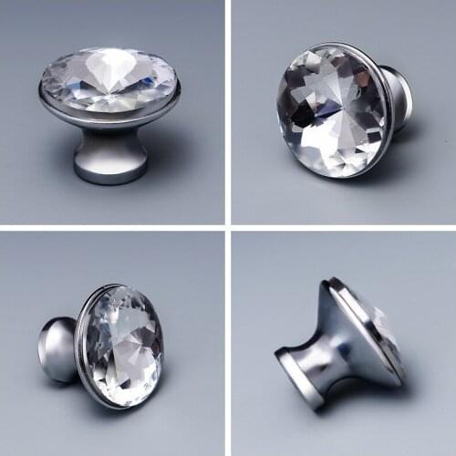 30MM Diamond Door Knobs Crystal Glass Cupboard Drawer Pull Kitchen Cabinet Door Wardrobe Handles Hardware