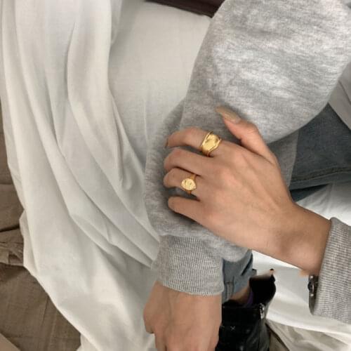 925 Sterling Silver Smooth Irregular Gold Finger Ring Fashion Vintage Geometric Adjustable Ring For Women Men Jewelry S-R702