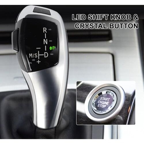 F30 Style Carbon Fiber Finish Car Automatic Shift Knob LED-Illuminated Gear Selector w/ Engine Start Button for BMW E90 E92 E93