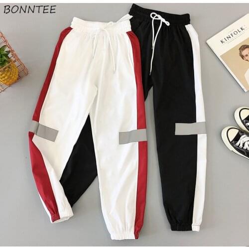 Pants Women Ankle-Length Trousers All-match Korean Style Harajuku Womens High Waist Patchwork Drawstring Trousers Leisure Daily