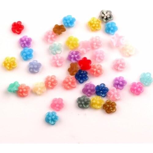 100Pcs Mixed 6mm Resin Flower Decoration Crafts Flatback Cabochon Beads Embellishments For Scrapbooking DIY Accessories