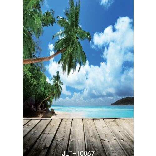 Wooden Floor Seabeach Photography Backdrops Children Babyshower Photoshoot Palm Tree Beach Background for Photo Studio