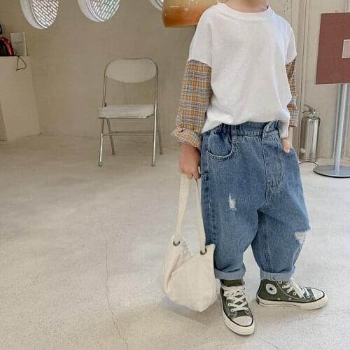 Boys Children Casual Pants 2021 Spring New Korean Version of Loose Jeans Children Trousers Baby Ripped Pants