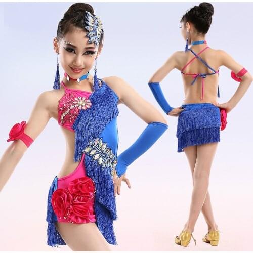 Children colorful Latin Dance Dress For Girls Fringe Costumes For Kids Modern Junior Tassel Ballroom Salsa Samba Tango Clothes