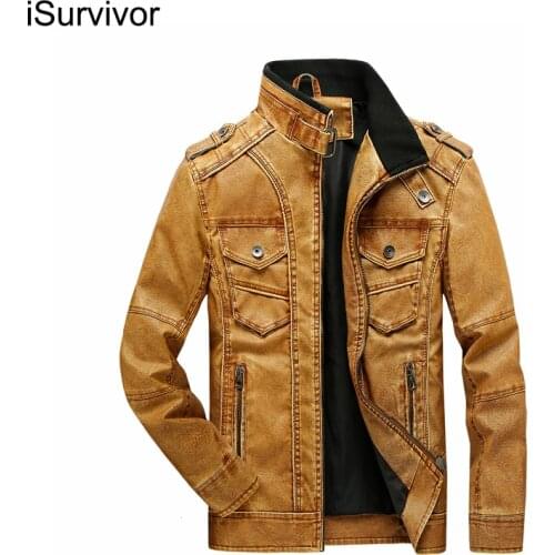ISurvivor 2021 Mens stand collar washed leather jacket mens old leather jacket foreign trade zipper mens leather jacket