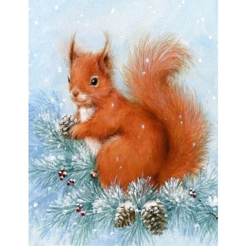 JMINE Div 5D Squirrel Tree Snow Full Diamond Painting cross stitch kits art High Quality Animal 3D paint by diamonds