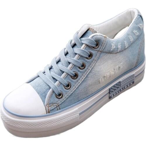 Women Vulcanize Shoes Platform Canvas Shoes Height Increase Breathable Woman Casual Shoes Students Lace Up Sneakers Ladies Flats