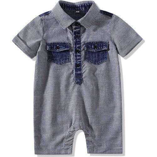Unisex Newborn Baby Short Sleeve Romper Striped Girls Boys Denim Summer Romper gentleman jumpsuit fashion clothes