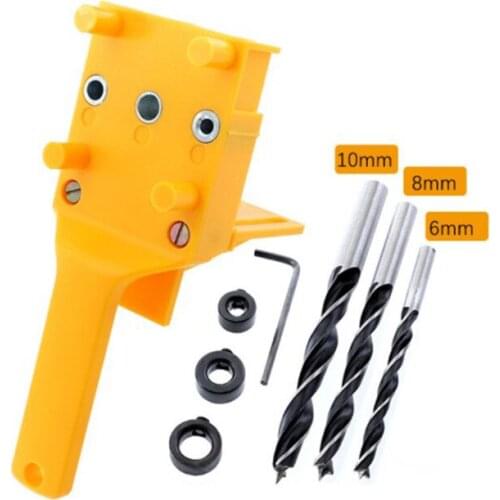 Doweling Jig 6/8/10mm Handheld Pocket Hole Jig Set Woodworking Wood Dowel Self-Centering Puncher Drill Guide Locator Jig