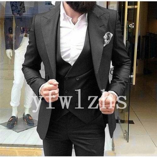 Handsome Groomsmen Peak Lapel Groom Tuxedos Mens Wedding Dress Man Jacket Blazer Prom Dinner (Jacket+Pants+Tie+Vest) A532