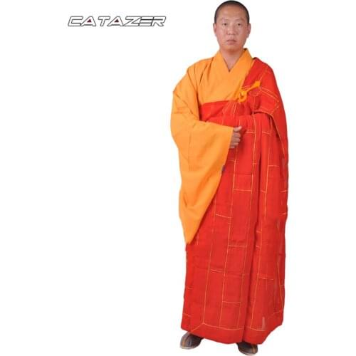 Red Kesa Buddhist Robe Shaolin Monk Dress Kung Fu Suit Meditation Uniform Costumes