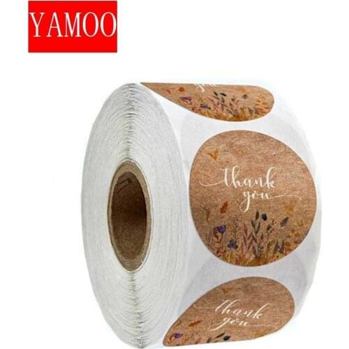 Round Natural Kraft Thank You Sticker seal labes Hand Made With Love Sticker Paper Stationery 100-500Pcs