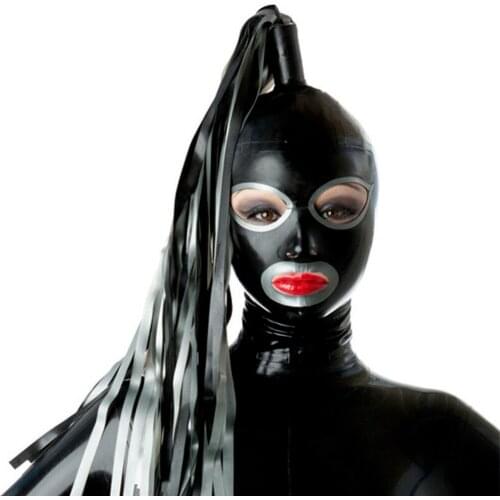 Latex Hoods with Latex Wig Performance Headgear Rubber Mask Cosplay Club Wear adult toy harness