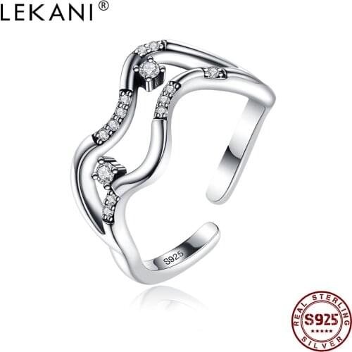 LEKANI 925 Sterling Silver Twinkle Star Finger Ring for Women Irregular Weave Open Adjustable Silver Ring Female Fine Jewelry