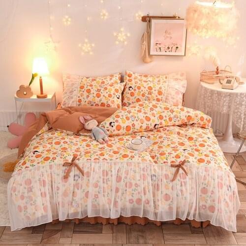Orange orange orchard micro-velvet soft and warm beautiful chiffon style home textile quilt cover four-piece/three-piece