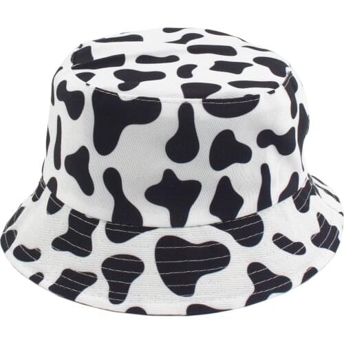 New Fashion Cow Print Hat White Black Bucket Hat Reversible Fisherman Caps Summer Hats For Women Gorras