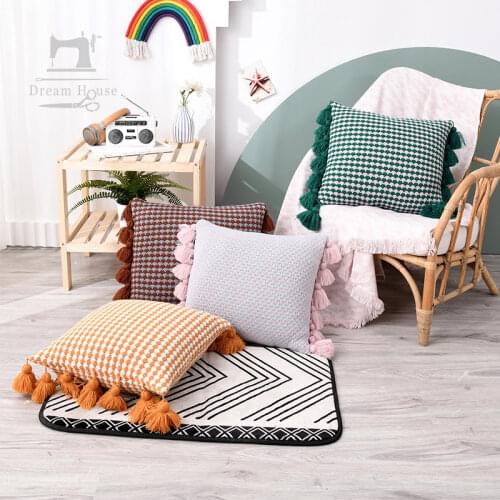 New Cushion Cover 45x45cm Yellow Pink Brown Pillow Cover Knit Tassels Home Decoration Boho Style Pillow Case for Sofa Bed