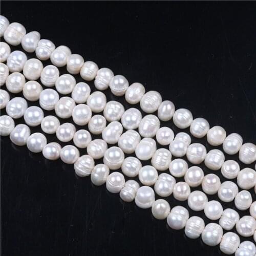 Wholesale 7-8mm Freshwater Natural White Potato Oval Pearl Loose Beads 14"