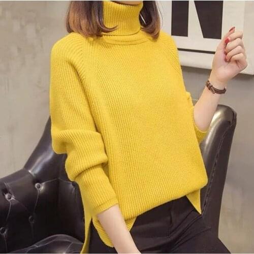 Autumn Winter Womens High-Neck knitting Sweater Pullover Female Loose Version Set Thick Warm Shirt Long Sleeves Blue Clothes