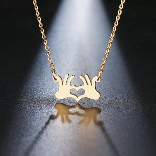 DOTIFI Stainless Steel Necklace For Women Lovers Gold And Silver Color Palm Heart Pendant Necklace Engagement Jewelry