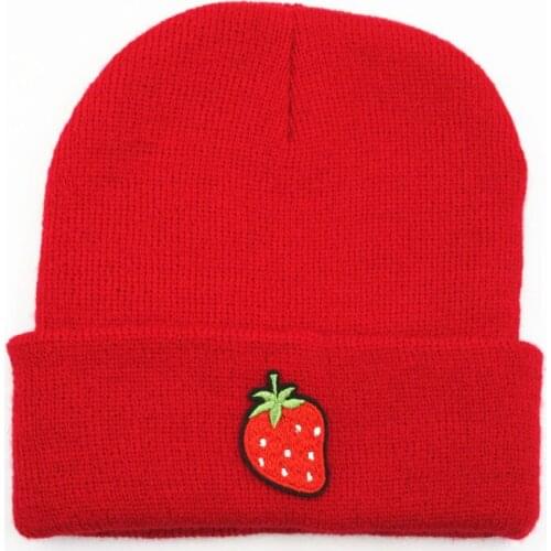 Strawberry fruit embroidery Thicken knitted hat winter warm hat Skullies cap beanie hat for kid men women 177