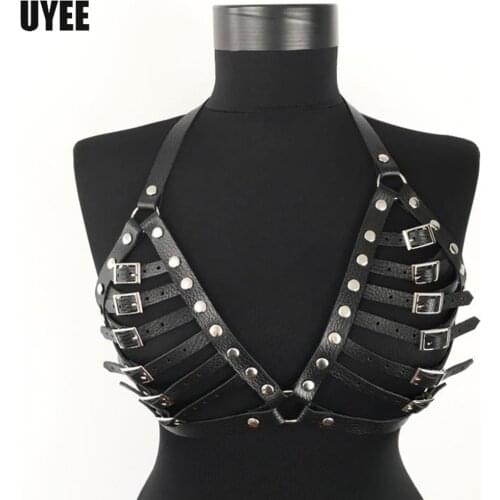 UYEE PU Leather Harness Bra Cage Strap Women Erotic Lingerie Harajuku Body Bondage Belt Chest Harness Sexy Underwear Suspenders