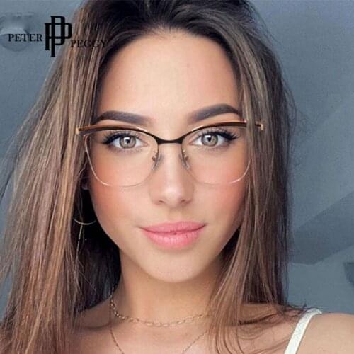 Luxury Half Frame Cat Eye Anti Blue Light Optical Glasses Frames Women Men Fashion Designer Metal Eyeglasses