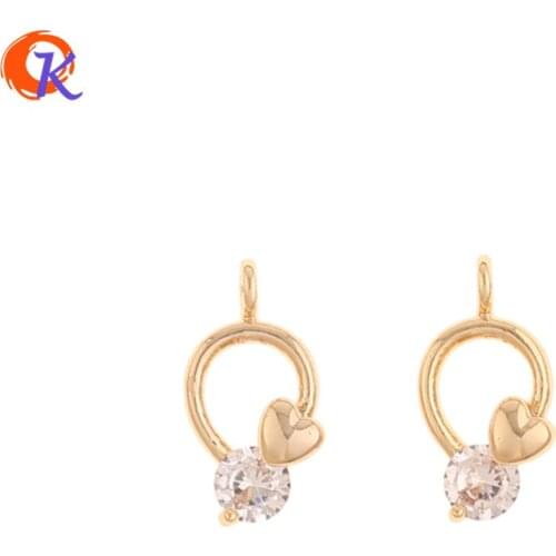 Cordial Design 40Pcs 7*14MM Jewelry Accessories/CZ Charms/Hand Made/Heart Shape/Genuine Gold Plating/DIY Parts/Earring Findings