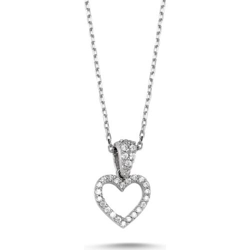 Silverlina Silver Zircon Stone Heart Necklace
