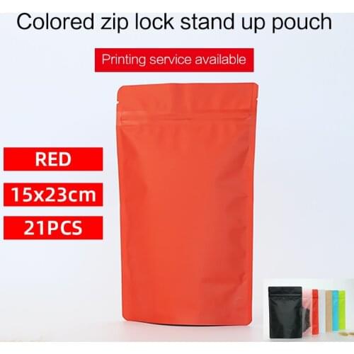 15x23cm 21pcs matte red stand up pouch with zipper aluminum foil zip lock bag tea coffee bean food packaging bag
