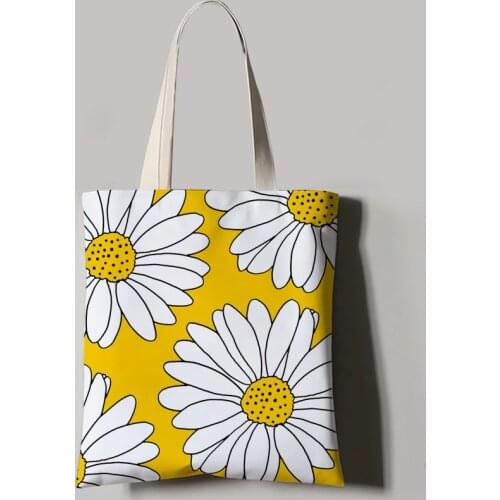 Fashion Chrysanthemum Print Women Tote Bag Canvas Reusable Shopping Bags Shoulder Bags For Ladies Handbags