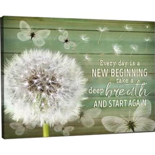 Light Green Wood Background Foral Painting Canvas White Dandelion Butterfly Prints Words Posters Bedroom Pictures Decor Nordic