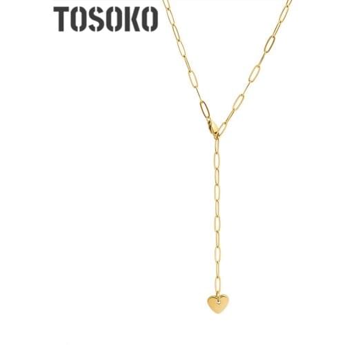 TOSOKO Stainless Steel Jewelry Thick Chain Adjustable Peach Heart Love Necklace Female Clavicle Chain BSP797
